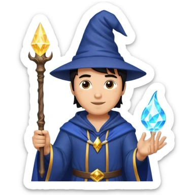 mach mir einen fitness typen in einem zauberer outfit mit schwarzen harren und ein leuchtendem zauberstab sticker