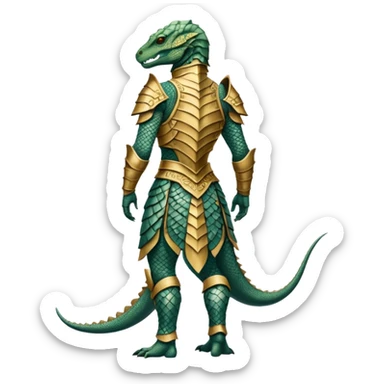 full body reptilian humanoid in ancient outfit, back view, ornate details sticker