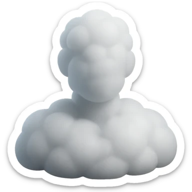 person made entirely of white fluffy convex clouds, shoulders up, front view sticker