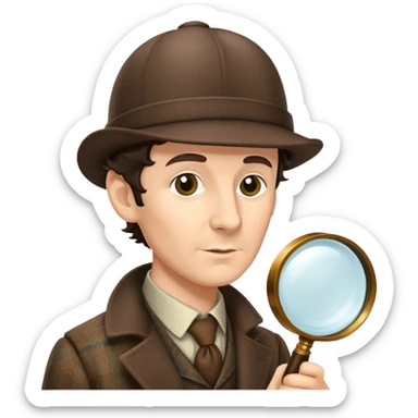 sherlock holmes with magnifying glass and deerstalker hat sticker
