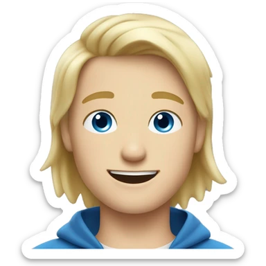 Blonde teen boy with medium short straight hair, little goate beard, blue eyes, waving hi to the camera sticker