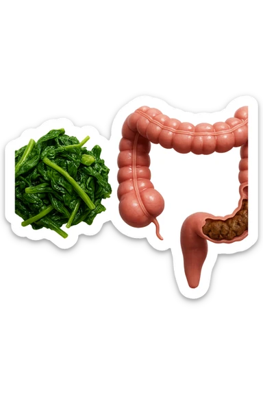 VERDURE COTTE FLUTTUANO IN ARIA INSIEME AD UN INTESTINO CON FECI BLOCCATE NEL COLON, iperrealistica 4k sticker