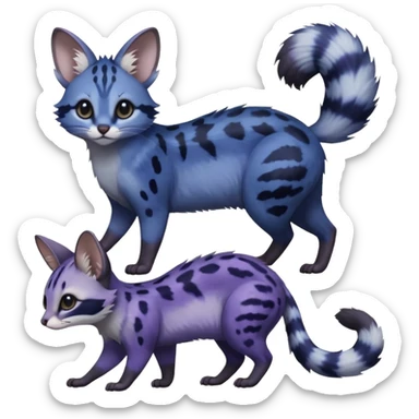  Realistic dull gloomy-dark-deep-grayish-indigo-violet-gradients fur with random markings beautiful elegant pretty precious cute  Fakémon-Pokémon-opossum-feline-serval-caracal-chinchilla-Minccino-Furret-hybrid-creature with a big fluffy bushy tail (full body) sticker