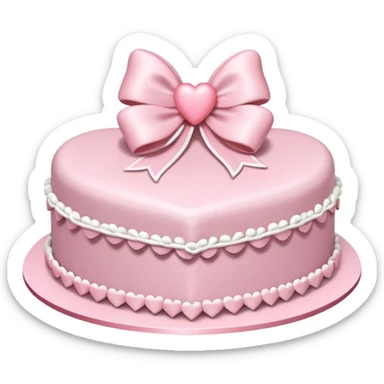 Pastel pink heart shaped cake with fancy icing and bows sticker