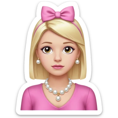 Chanel Oberlin, blonde hair, pink outfit, pearl accessories, confident expression sticker
