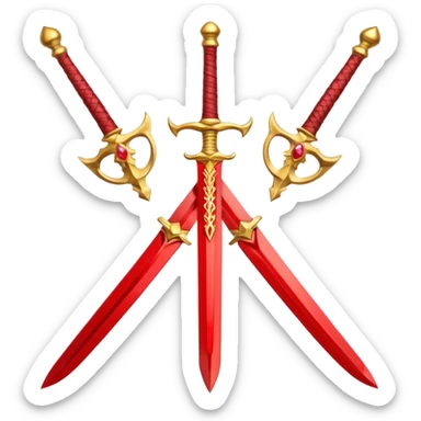 Golden fiery royal two crossed swrods with red gem and golden blade and golden handle sticker