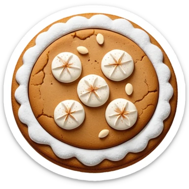 round gingerbread with three white almonds on top, seen from above sticker