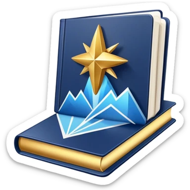 A navy blue productivity book with gold details, chart with upward trend aura, radiating productivity, strategy, and success in motion- sticker