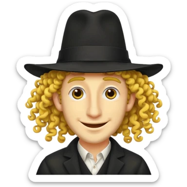 Jewish guy ,yellow skin ,very long nose ,black hat with 2 strands of curly hair coming down each side of the hat sticker