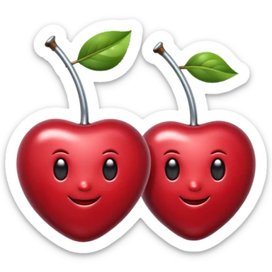 A pair of cherries emoji made of polished silver chrome, smooth rounded shapes, glossy metallic finish, soft highlights and reflections, cute proportions, iOS emoji style, centered, clean white background, no text sticker