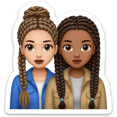 Boujy baddie best friends, trendy heavy makeup both dark hair one light skinned and one mocha brown micro braids  sticker