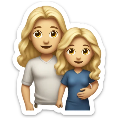 An emoji of a mother with long, flowing blonde hair standing confidently, next to her husband. In her arms, or in front of them, is a baby boy, representing a happy and loving family sticker