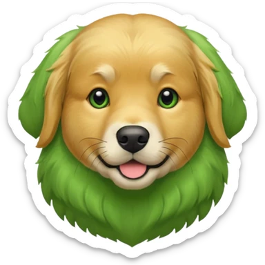 green dog extra furry golden retriever. The dog fur is green. Green is hex code #10462E sticker