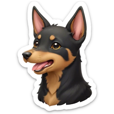 Cinematic Cute Yawning Black and Tan Kelpie Portrait Emoji, Head tilted slightly with a dramatic, wide-open yawn, showcasing a smooth black Fur with distinct tan accents, floppy ears slightly drooping, round dark eyes barely open in drowsy contentment, Simplified yet irresistibly adorable features, highly detailed, glowing with a soft, cozy glow, high shine, relaxed yet expressive, stylized with a touch of whimsy, bright and endearing, soft glowing outline, capturing the essence of a sleepy yet affectionate herder, so drowsy it feels like it could stretch out of the screen and curl up for a nap! sticker