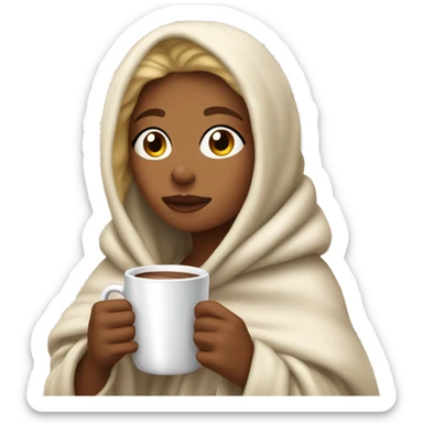 blonde girl wrapped in warm blanket drinking hot coco with eyes closed sticker
