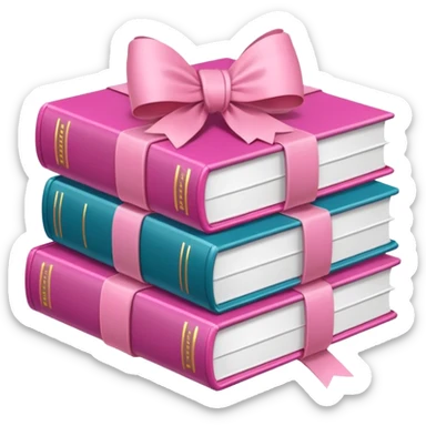 Pink Books stacked up and tied together by a white bow sticker