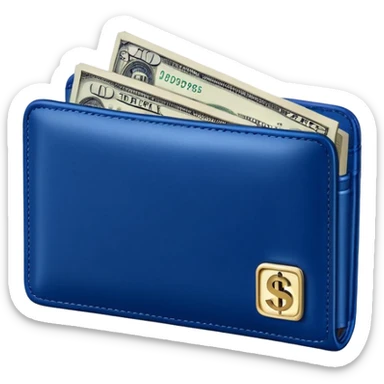 Rich emoji style Deep Blue leather wallet with dollar bills, luxury money vibe, premium 3D emoji, ultra clean, high detail, no background sticker
