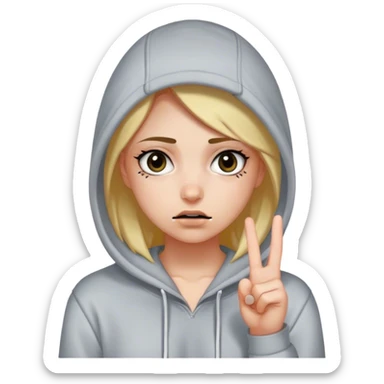 Girl wearing a hoddie with dark circles saying fuck of  sticker