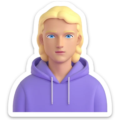 blonde man with blue eyes wearing a lilac hoodie sticker