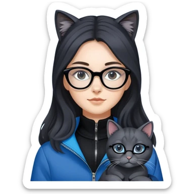 Dara with her favorite cat named Puma.
Dara is a beautiful and sweet 20-year-old girl, her hair is quite long black slightly brownish, wearing cat eye glasses placed on the head, wearing black or blue outher. Carrying her dark gray cat, her cat is an adult cat. sticker
