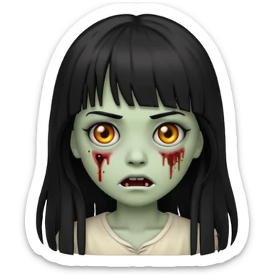 zombie girl emoji with black eyes, long black hair and bangs sticker