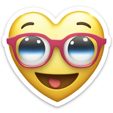 An emoji of a computer with a beaming smile and twinkling eyes, glasses. holding a big heart with sparkels clean white background.
 black outline, white filling sticker