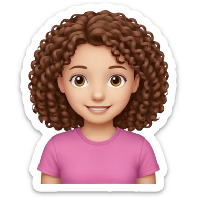Young girl with curly hair and a pink T-shirt, looking happy  sticker
