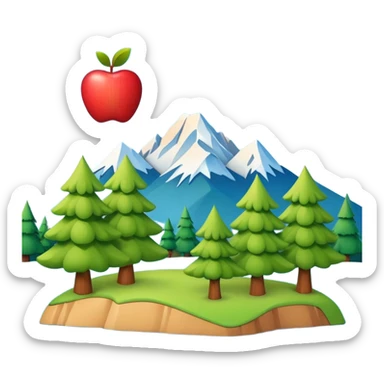 Washington state shape flat with 3d apple emoji style with cute pop out trees and mountains sticker