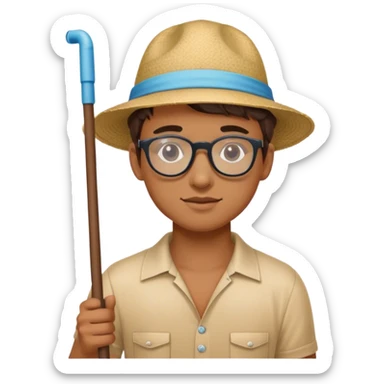 Young pool guy with a hat and glasses with a pool pole in hand  sticker