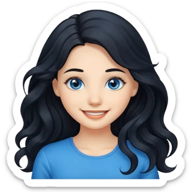 Please generate a portrait of a pretty girl with long, wavy, black hair. She's smiling. sticker