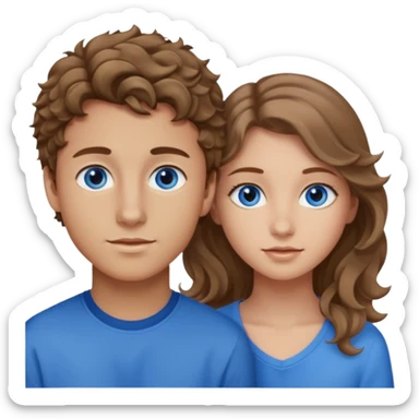 20 year old boy with slightly curly dark blonde hair and blue eyes with 20 year old girl with brown hair and blue eyes (girl is brunette (straight hair), boy is blonde.) sticker