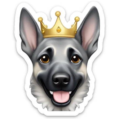 A smiling malinois dark blue merle without  color with a crown on his head sticker