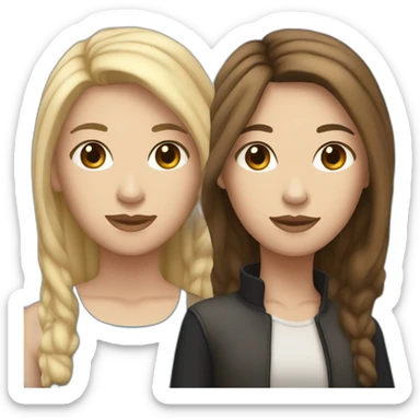 Lesbian Couple (1st white girl with black eyes and light brown long hair with a fish face like - 2nd white girl with black hair, blue eyes very androgyne with middle length hair) sticker