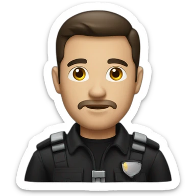 brunette dark security guard Man with black clothe sticker