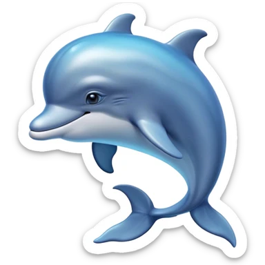 Cinematic Noble Dolphin Portrait Emoji, Poised and graceful, with a sleek, streamlined body of smooth, silvery-blue skin and a gentle, arched dorsal fin, deep, soulful eyes exuding intelligence, Simplified yet sharp and sophisticated features, highly detailed, glowing with a soft, aquatic luminescence, high shine, intelligent and elegant, stylized with an air of oceanic majesty, focused and fluid, soft glowing outline, capturing the essence of a watchful and confident marine guardian that seems ready to leap out of the screen with effortless authority! sticker