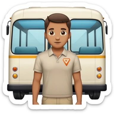 Guy standing next to a bus, facing backwards and had the name “Kovi” on the back of his shirt sticker