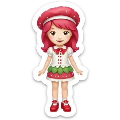 pretty and cute realistic strawberry shortcake full body with red shoes standing sticker