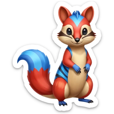 Shiny Colorful Red and Blue exotic Numbat-Quilava-fusion (full body) sticker