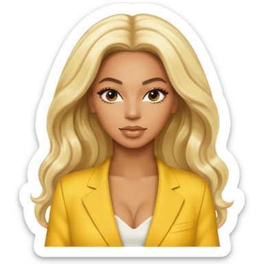 Beyonce with long platinum blonde hair, yellow outfit sticker