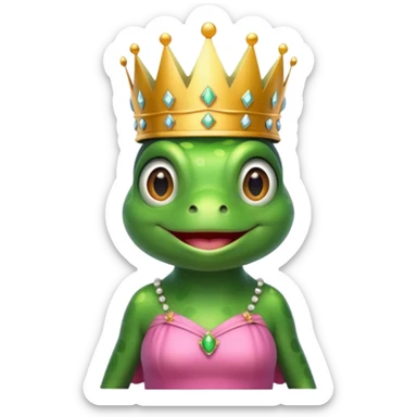 frog with a crown and a pink dress sitting sticker