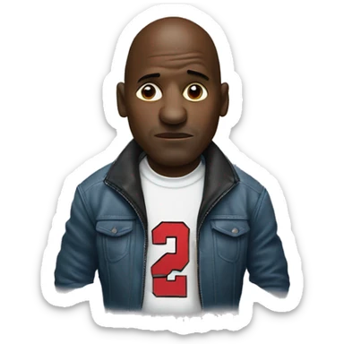 Michael Jordan in a jacket holds his head and is sad sticker