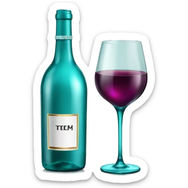 Realistic sparkling diamond glam bottle of teal Wine and matching long stem wine glass. sticker