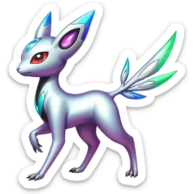 Shiny Colorful Futuristic Meloetta-Latias-Koraidon-Peppercat-Protogen-Pokémon-Digimon-Fakémon-fusion-hybrid-creature sticker
