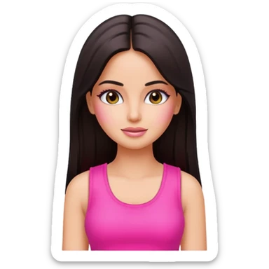 a pretty bratz emoji that looks like bollywood actress katrina kaif with straight  hair wearing a neon pink sleeveless top
She should look exactly like Katrina Kaif. sticker