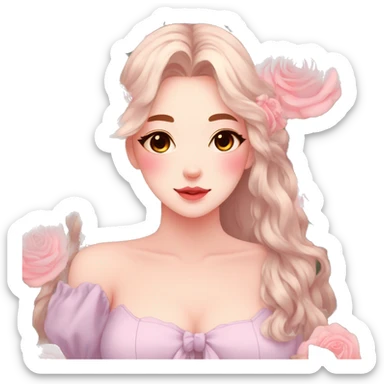Gorgeous pastel anime style lady with blushing face and roses aesthetic trending style sticker