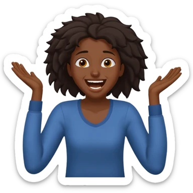 Baiza Ethiopian, dark hair Oldest but immature, no filter, funny Pose: laughing wildly, arms flailing age 21 sticker