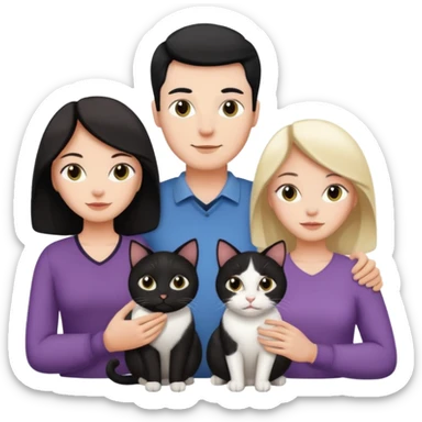 Una familia de 3 mujeres 1 hombre y 1 gato blanco con negro  sticker