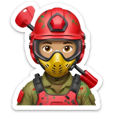 paintball player face shot with lots of colors messy red helmet sticker