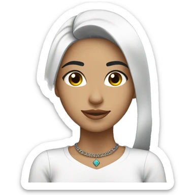 a moroccan young adult girl working on her laptop; whiter complexion, black hair wih choker sticker