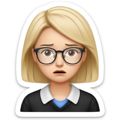 a young lady going crazy not having any work... wearing glasses sticker